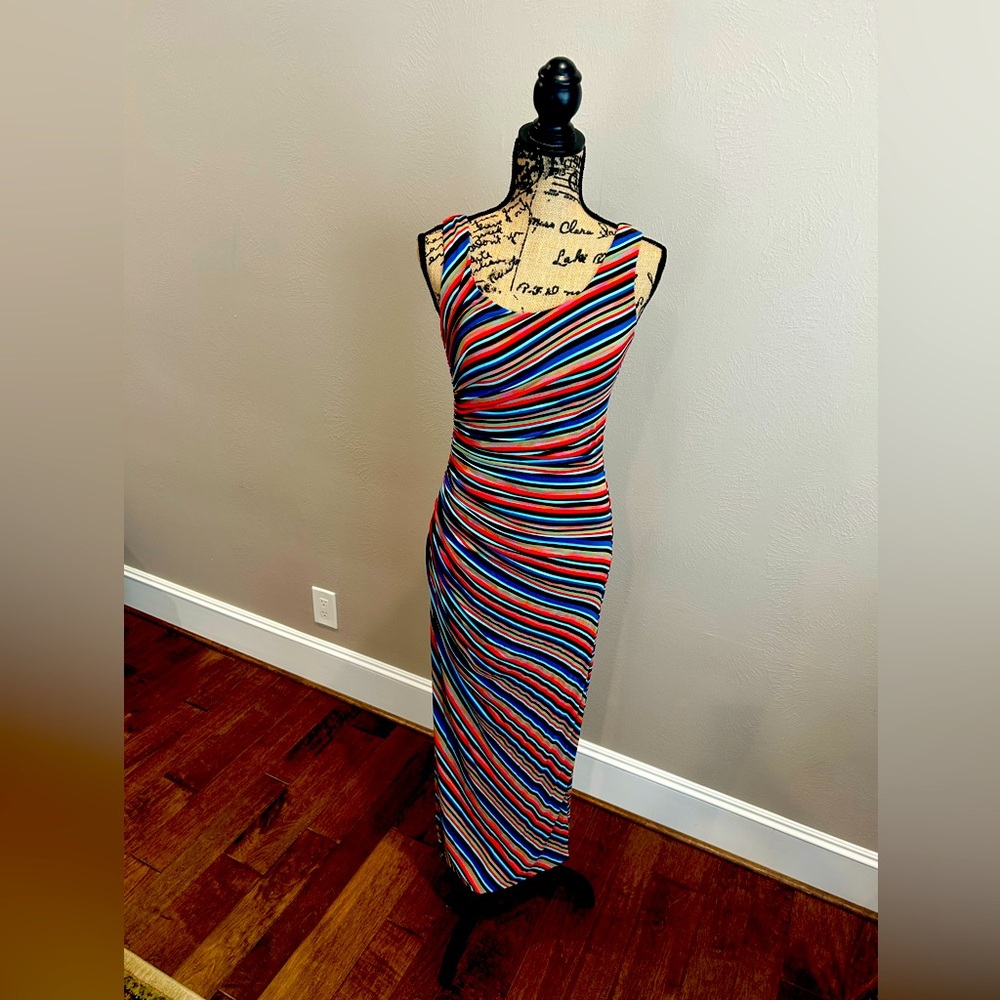 Bailey 44 vibrant Striped Dress - Red, Blue, Black. Maxi dress